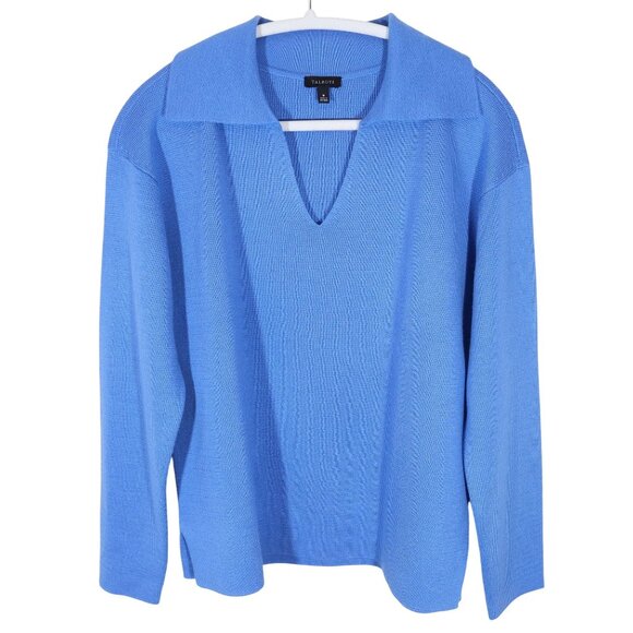 TALBOTS Wool Blend Johnny Collar Polo Pullover Sweater Size M Blue Preppy - Picture 1 of 5